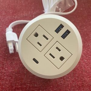 (1MC10)White Desk Power Grommet with USB Ports and Outlets New in Box